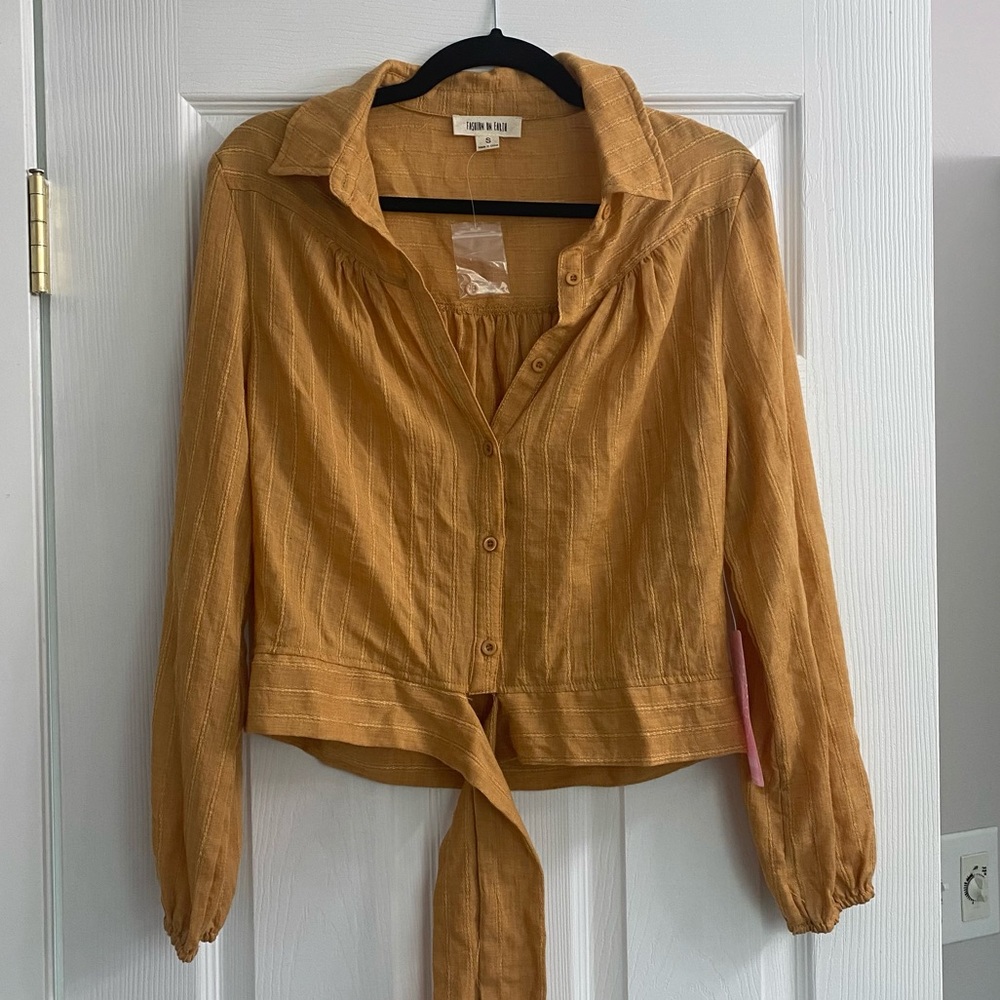 Button-Up Tie-Front Blouse